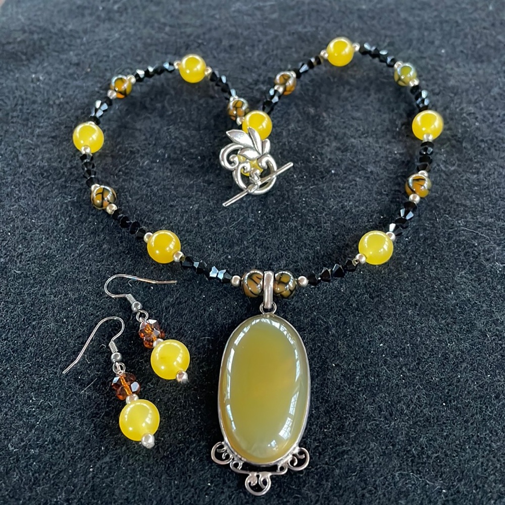 Yellow Jade Necklace & Earrings